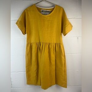 Farmhouse Frocks Mustard Short Sleeve Dress, XS